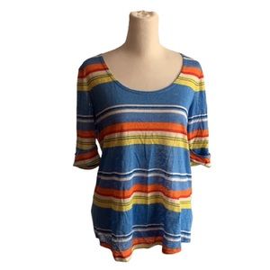 Lauren Ralph Lauren Top 100% Linen Scoop Neck Shirt Stripe Medium Short Sleeve